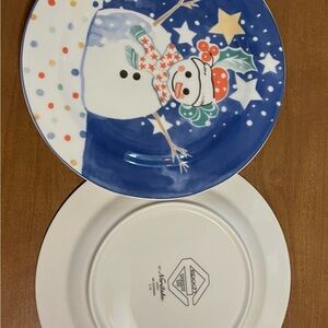Noritake Festive Snowman Plate - Blue, White, and Red